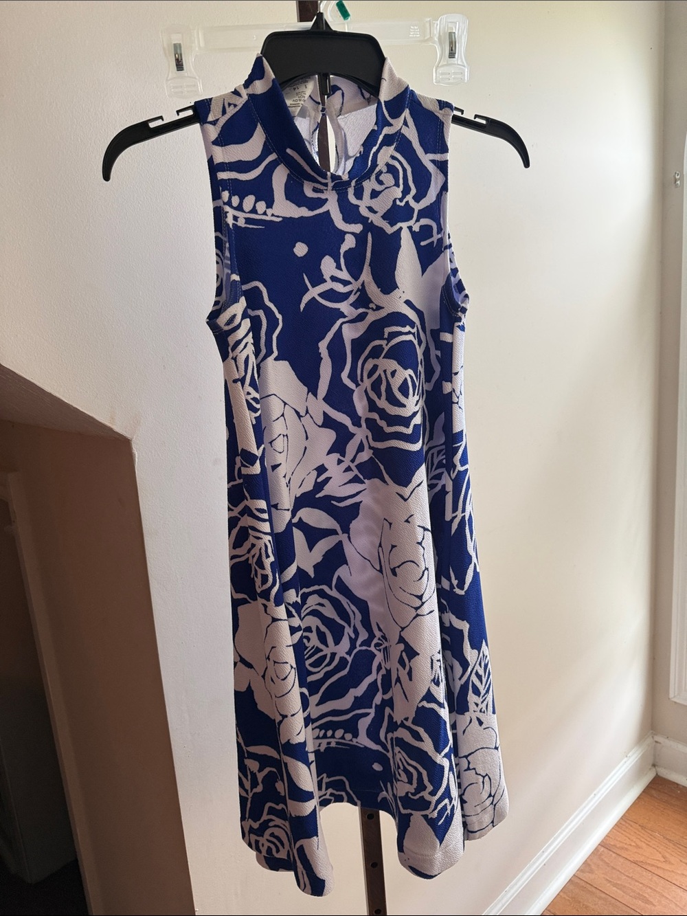 Bonnie Jean Sleeveless Blue and White Floral A-Line Dress
